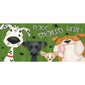 Briarwood Lane Spoiled Dogs Mini Mat with playful dog illustrations on green background with paw prints.
