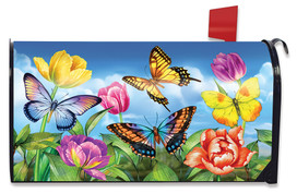 Briarwood Lane Butterflies and Tulips colorful mailbox cover with vibrant flowers and butterflies design.