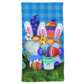 Briarwood Lane Easter Gnomes Hand Towel with colorful gnomes and Easter eggs on blue background.