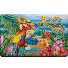 Briarwood Lane 5 O'clock Paradise Comfort Mat colorful beach scene with tropical flowers and parrot.