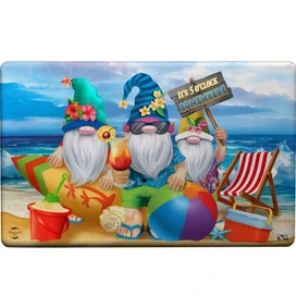 Briarwood Lane Summer Gnomes Comfort Mat colorful beach gnomes on sand with beach ball and chair.