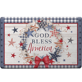 Briarwood Lane American Wreath Comfort Mat with God Bless America text and red bow design.