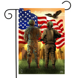 Briarwood Lane American Soldiers Garden Flag with patriotic soldiers and American flag design.