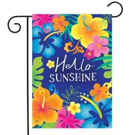Briarwood Lane Hello Sunshine double sided garden flag with colorful floral design on blue background.