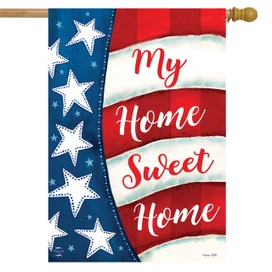 Briarwood Lane My Home Sweet Home Double-Sided House Flag with American stars and stripes design.