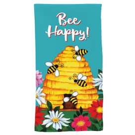 Briarwood Lane Bee Happy Hive Cotton Hand Towel with colorful beehive, bees, and floral design.