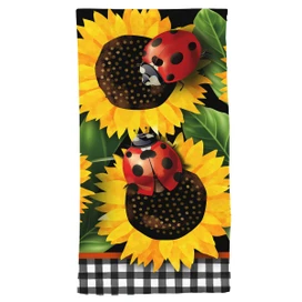 Briarwood Lane Ladybugs and Sunflowers cotton hand towel with black and white checkered trim.
