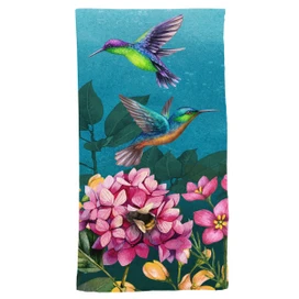Briarwood Lane Springtime Hummingbirds Hand Towel with colorful hummingbirds and pink flowers design.