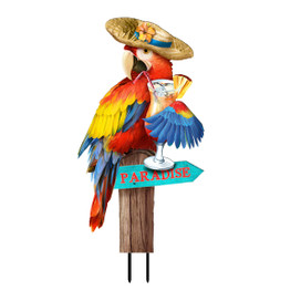 Briarwood Lane 5 O'clock Paradise Metal Art parrot sculpture with colorful plumage and sombrero.