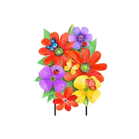 Briarwood Lane Whimsy Flowers Metal Art with colorful flowers and butterflies on black stakes.