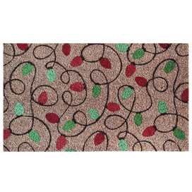 Briarwood Lane Tangled Lights Coir Doormat, 18x30, with red, green, and black festive holiday design.