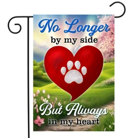 Briarwood Lane Always in My Heart Pet Bereavement Garden Flag with red heart and paw print.