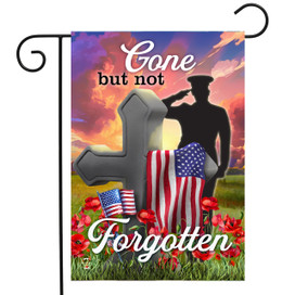 Briarwood Lane Military Gone But Not Forgotten Garden Flag with American flag and cross design.