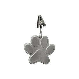 Metal paw print garden flag weight, silver color, paw-shaped decoration with clip.