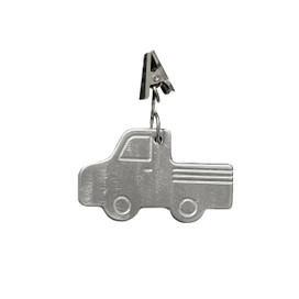 Metal truck garden flag weight, silver color, detailed design with clip for hanging garden flags.