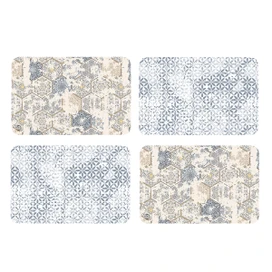 Four distressed elegance placemats with beige, gray and white patterns on a white background.