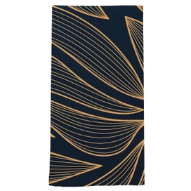 Organic Flow Cotton Hand Towel, navy blue with gold abstract line design, natural fiber, rectangular.