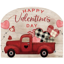 Valentine's Love Pickup Acrylic Art Sign with red truck, hearts, and Happy Valentine's Day text.