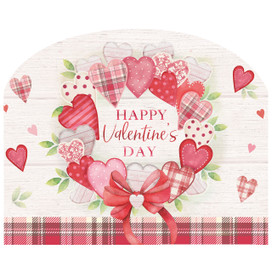Valentine's Wreath Acrylic Art Sign with pink and red hearts and Happy Valentine's Day text.