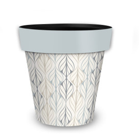 Flowing Leaves Medium Planter, white and grey leaf-patterned pot with light blue rim, ceramic home decor.