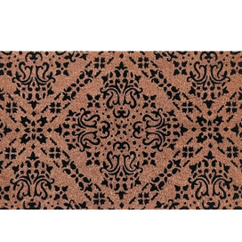 Black damask design on medium coir doormat, 24 x 36 inches, brown and black floral pattern.