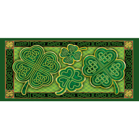 Celtic Shamrocks Mini Mat, green shamrock design with intricate Celtic knotwork on decorative mat.