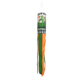 Green, orange, and black wind twister with St. Patrick's Day pickup truck design hanging ornament.