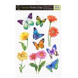 Colorful butterflies and flowers window clings, Fluttering Butterflies Window Clings in vibrant purple, orange, pink, yellow hues.