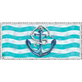 Welcome Anchor Mini Mat, blue anchor on white and blue stripes with rope border details.