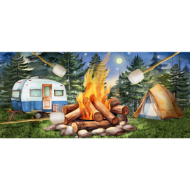Roasting Marshmallows Mini Mat with camping scene and marshmallows toasting over campfire.