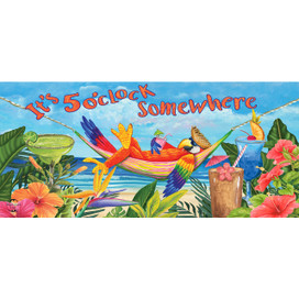 Vibrant 5 O'clock Parrot Summer Mini Mat with colorful parrot, tropical flowers, and beach scenery design.