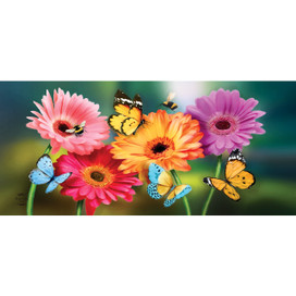 Garden Gerber Daisies Mini Mat with colorful butterflies and flowers in shades of pink, orange, purple.