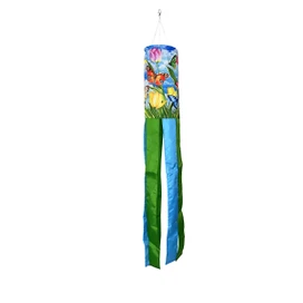 Sunshine Butterflies Windsock Wind Twister, colorful butterflies and flowers design with green and blue tails.