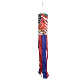 American Cardinal Windsock Wind Twister, red blue and white windsock with cardinal and American flag design.