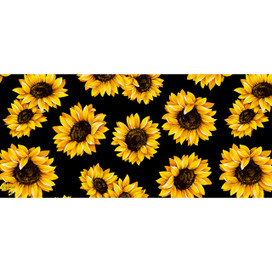 Sunflowers Summer Mini Mat with bright yellow sunflowers on a black background, vibrant floral design pattern.
