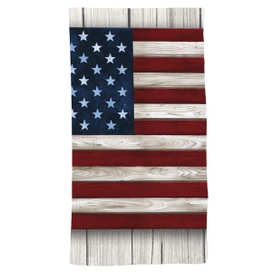 Wooden American Flag design on a cotton hand towel with red, white, and blue colors.