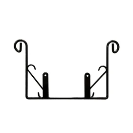 Black metal art sign wall hanger with hooks and decorative scroll ends, rectangular shape.