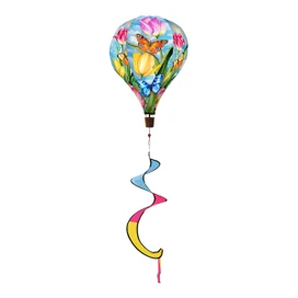 Sunshine Butterflies Hot Air Balloon Spinner with colorful floral design and rainbow tail decoration.