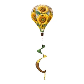 Sunflower Duo Hot Air Balloon Spinner with yellow, green and brown ribbons and sunflower design.