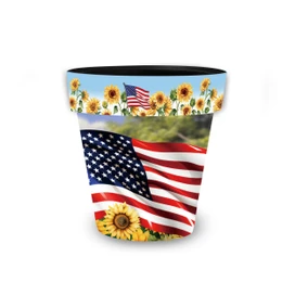 American Sunflowers Small Planter with USA flag and sunflowers design on white background.