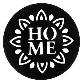 Black Home Rubber Stepping Stone with white floral design and text reading HO ME.