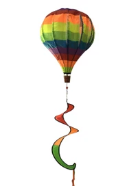 Rainbow Deluxe Hot Air Balloon Spinner, multicolor, hot air balloon windsock with spiral tail decoration.
