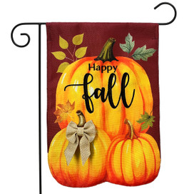 Happy Fall Gartenflagge – Herbstblätter & Kürbis Design, 32x46 Cm, Doppelseitig, Wetterfest, Sackleinen
