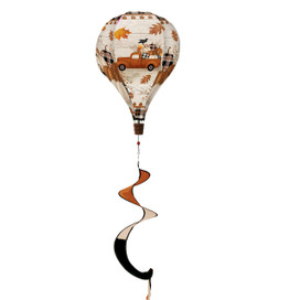 Happy Fall Pickup Hot Air Balloon Wind Twister with autumn leaves and orange truck design.