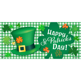 Green top hat with orange shamrocks and gold buckle on St. Patrick's Day mini mat.