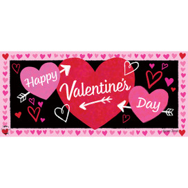 Cupid's Hearts Mini Mat, Valentine's Day decorative mat with hearts and arrows on black background.