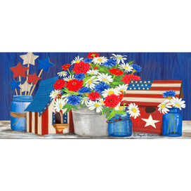 Red White and Blue Patriotic Mini Mat with floral design and American flag theme decoration.
