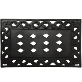 Black Rubber Scroll Mini Mat Doormat Tray with diamond cutouts and ornate border design.