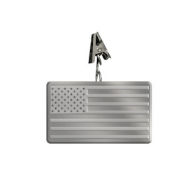 Metal American Flag Garden Flag Weight, silver, rectangular, with clip and stars in top left corner.