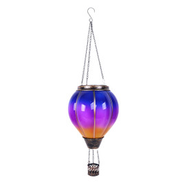 Blue Purple & Orange Solar Balloon Lantern with silver chain and hook, vibrant ombre colors.